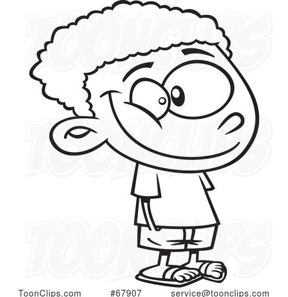 Cartoon Black and White Boy with His Hands in His Pockets