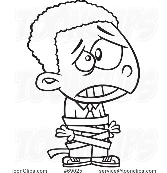 Cartoon Black and White Business Kid Tied up in Red Tape