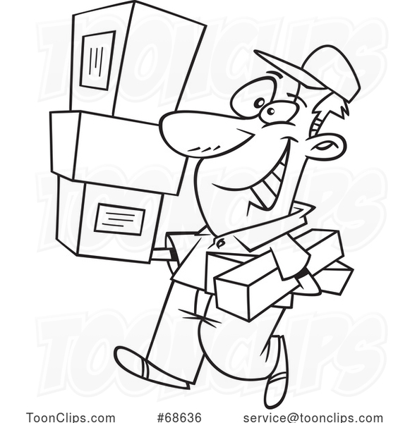 Cartoon Black and White Delivery Guy Carrying Packages