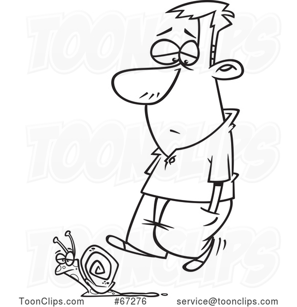Cartoon Black and White Depressed Guy Walking As Slow As a Snail #67276 by  Ron Leishman