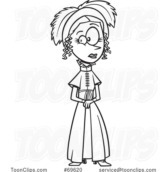 Cartoon Black and White Emma Woodhouse in a Blue Hat and Dress