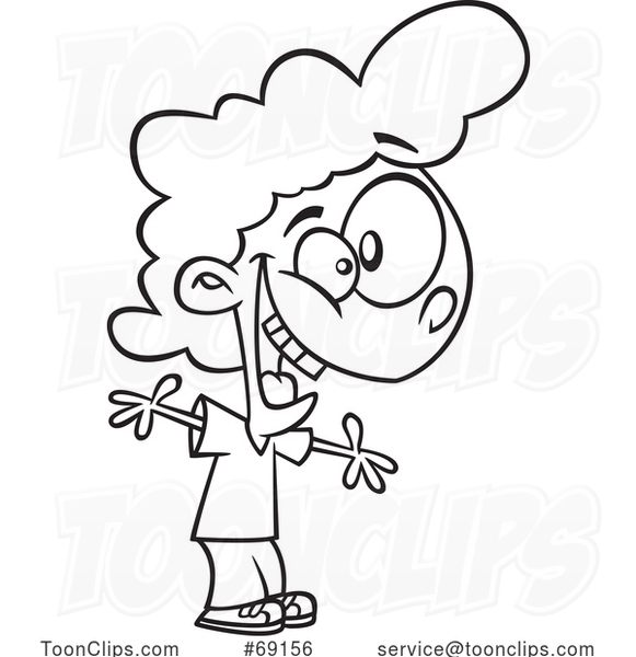 Cartoon Black and White Excited Girl