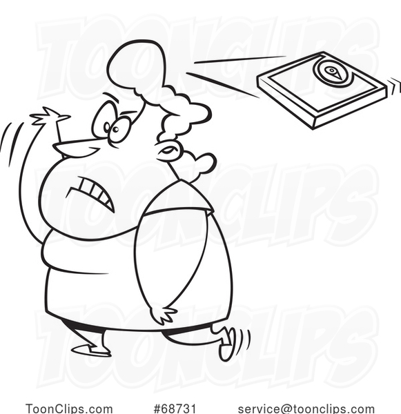 Cartoon Black and White Fat Lady Throwing a Scale over Her Shoulder