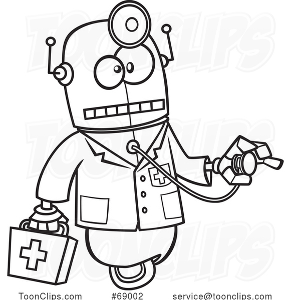 Cartoon Black and White First Aid Robot