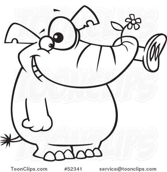 Cartoon of a Giddy Purple Elephant Holding a Flower in His Trunk - Royalty  Free Vector Clipart by toonaday #1186432