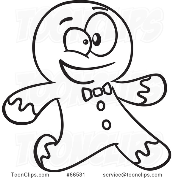 Cartoon Black and White Gingerbread Guy Running