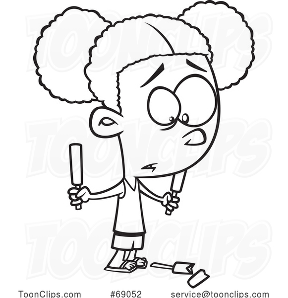 Cartoon Black and White Girl Dropping a Popsicle