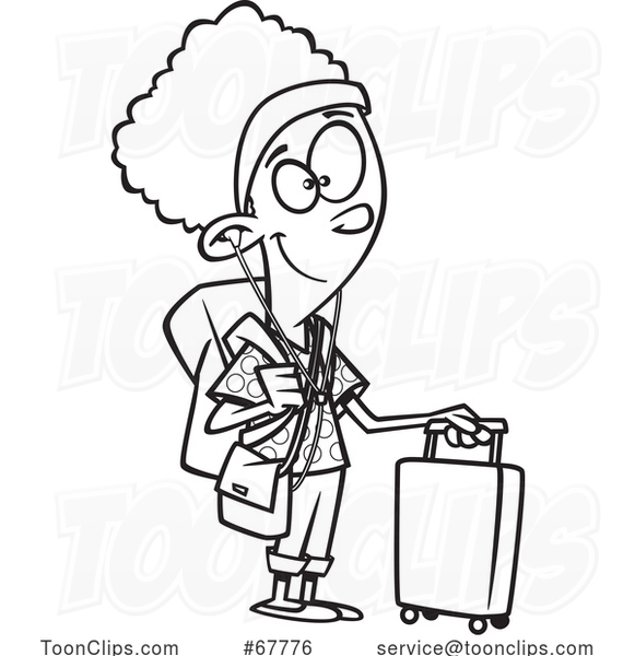 Cartoon Black and White Girl Traveling