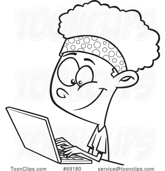 cartoon laptop black and white