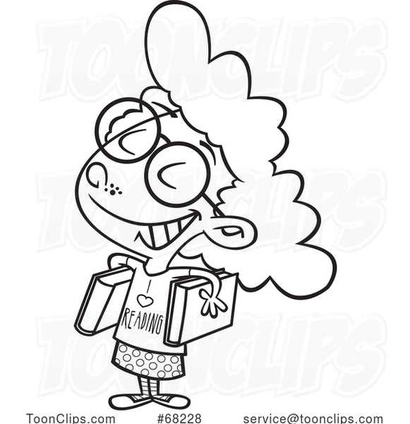 Cartoon Black and White Girl with an I Love Reading Shirt