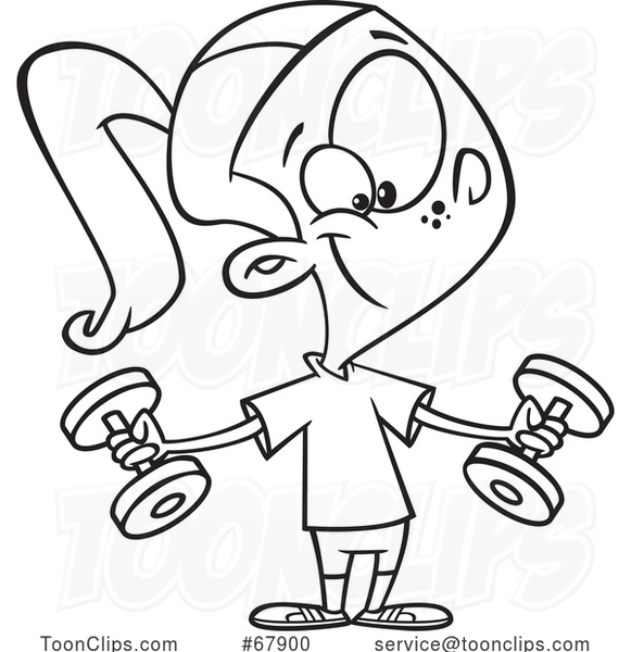 Cartoon Black and White Girl Working out with Weights