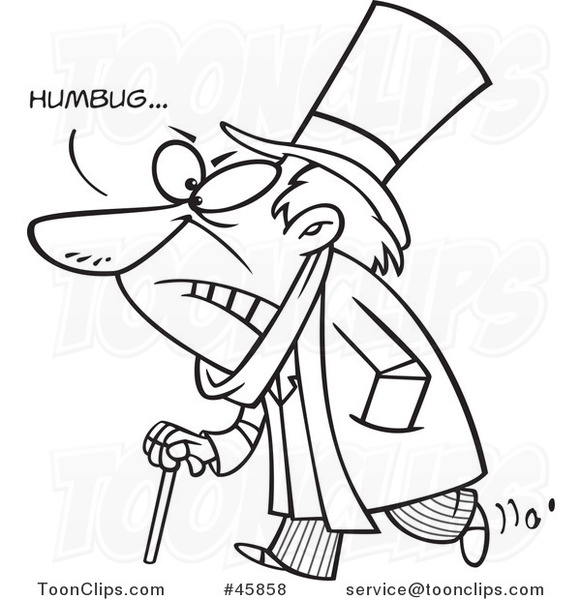 Cartoon Black and White Grumpy Scrooge Saying Humbug
