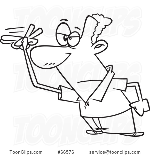 Cartoon Black and White Guy Gesturing That He Is Watching Someone
