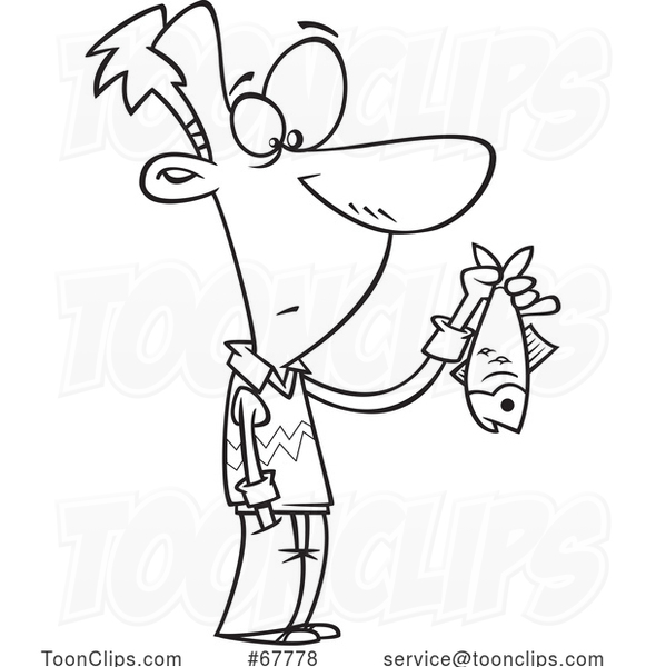 Cartoon Black and White Guy Holding a Red Herring