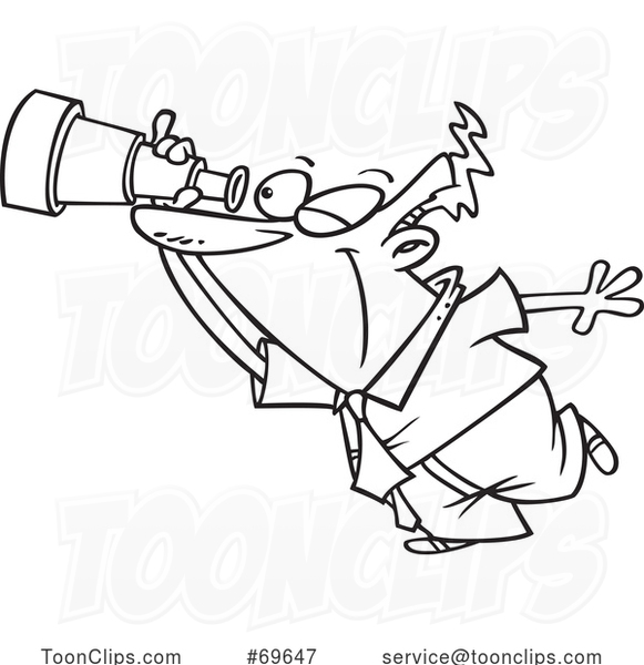 Cartoon Black and White Guy Looking Through a Telescope