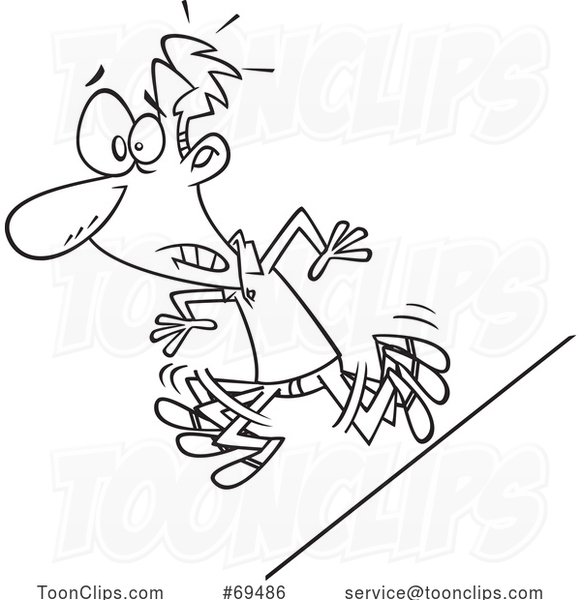 Cartoon Black and White Guy on a Slippery Slope