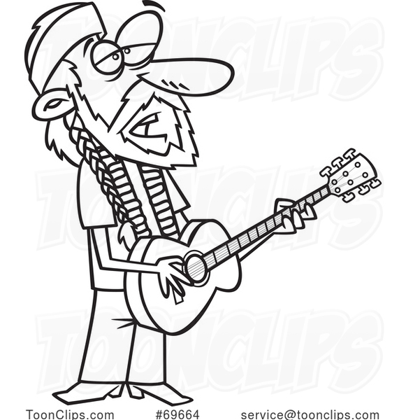 Cartoon Black and White Guy Playing a Guitar Willie Nelson