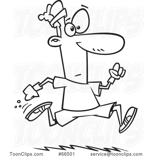 Cartoon Black and White Guy Running #66501 by Ron Leishman