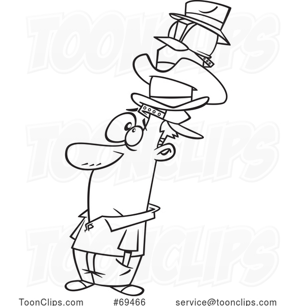 Cartoon Black and White Guy Wearing Many Hats
