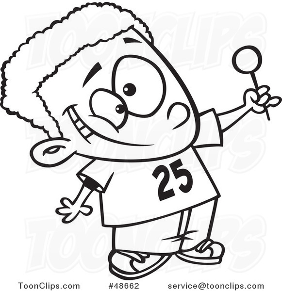 Cartoon Black and White Happy Black Boy Holding up a Lollipop