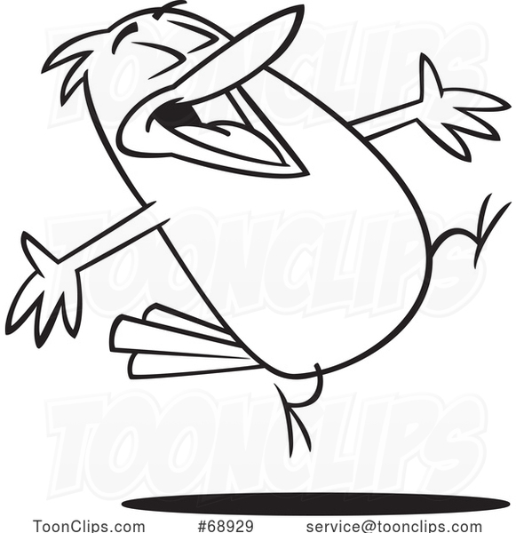 Cartoon Black and White Happy Lark Bird