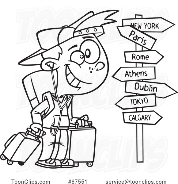 travel cartoon images black and white