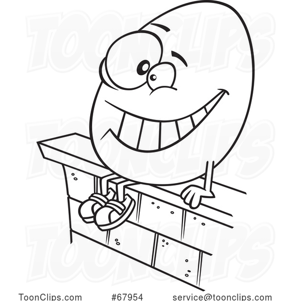 Cartoon Black and White Humpty Dumpty Sitting on a Wall