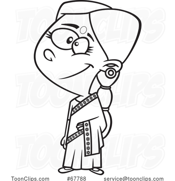 Cartoon Black and White Indian Girl
