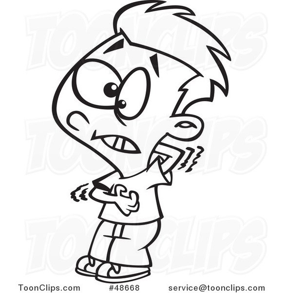 Cartoon Black and White Itchy Boy Scratching His Chest and Back #48668 by  Ron Leishman