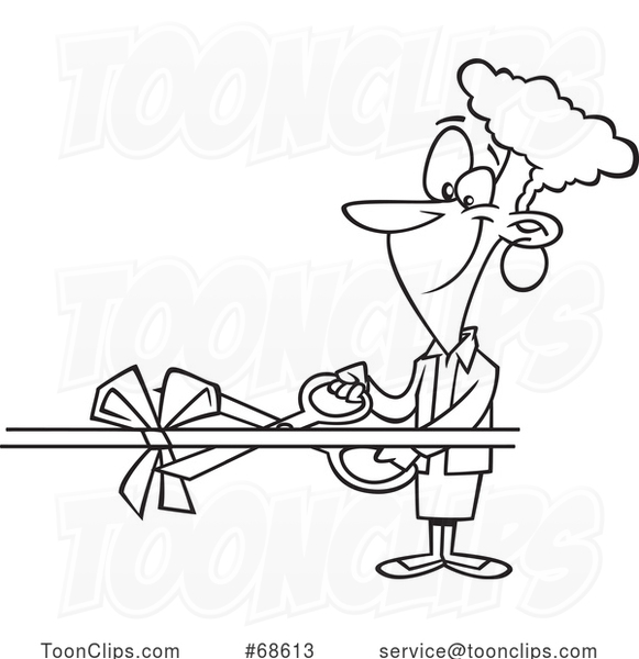 Cartoon Black and White Lady Performing a Ribbon Cutting Ceremony