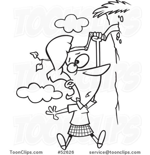 Cartoon Black and White Line Art of a Lady Hanging out on a Limb of a ...