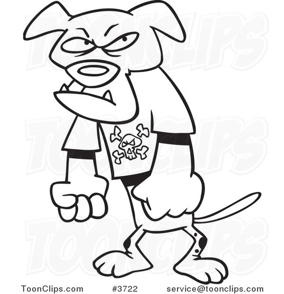 Cartoon Black and White Line Drawing of a Bad Dog Standing Upright