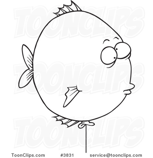 Cartoon Black and White Line Drawing of a Balloon Fish