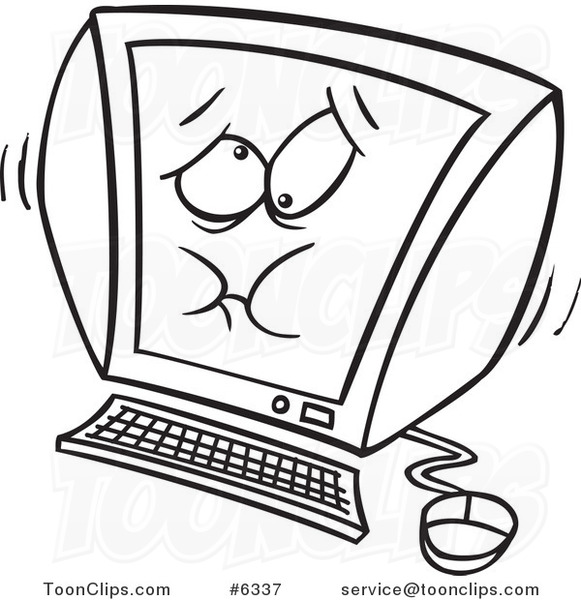 Cartoon Black and White Line Drawing of a Bloating Computer #6337 by ...