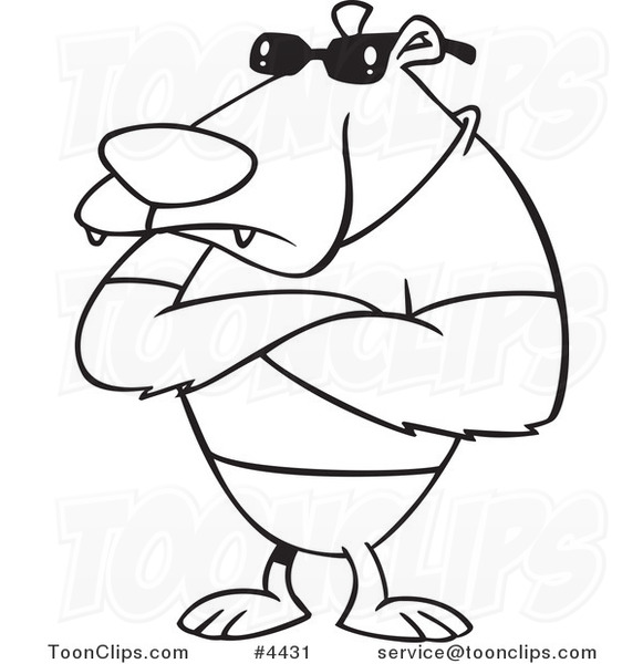 Cartoon Black and White Line Drawing of a Bouncer Bear