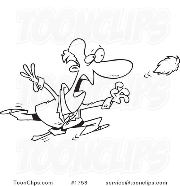 Cartoon Black and White Line Drawing of a Native American Guy Bow Fishing  #4422 by Ron Leishman