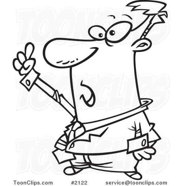 Cartoon Black and White Line Drawing of a Business Man Holding up a ...