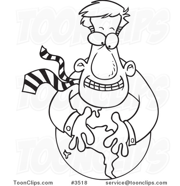 Cartoon Black and White Line Drawing of a Business Man Hugging a Globe ...