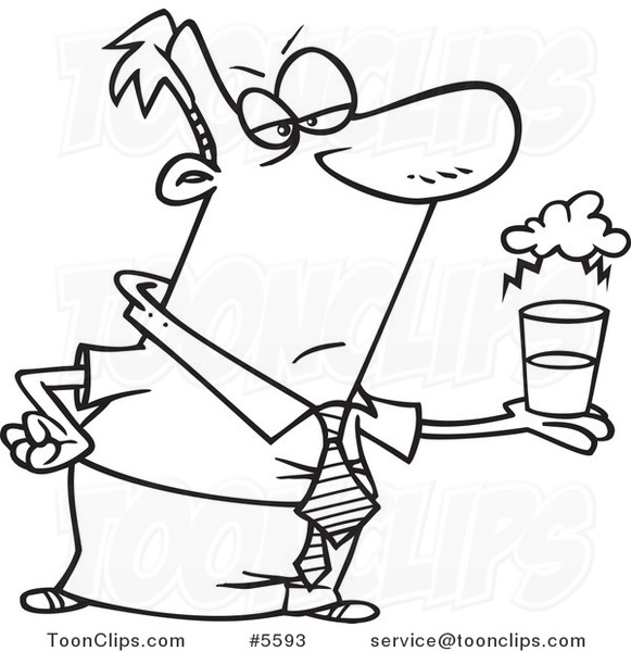 Cartoon Black and White Line Drawing of a Business Man Viewing a Glass ...