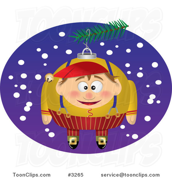 Cartoon Black and White Line Drawing of a Christmas Elf Ornament - 4