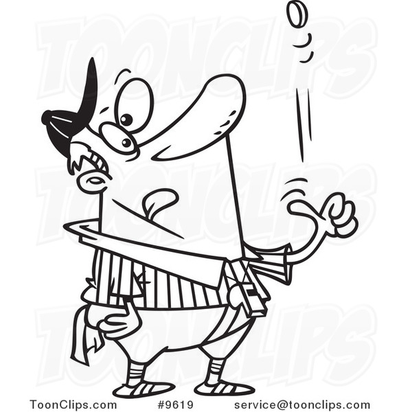 Cartoon Black and White Line Drawing of a Baseball Coach #9582 by Ron  Leishman