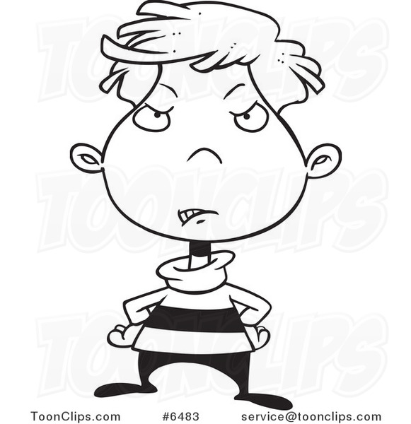 Cartoon Black And White Line Drawing Of A Disappointed Boy By Toonaday 6483 