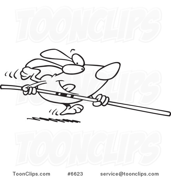 Cartoon Black and White Line Drawing of a Dog Vaulting