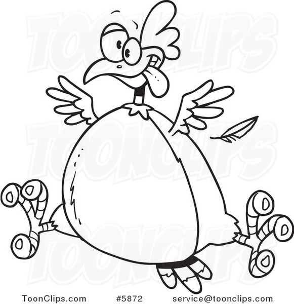 Cartoon Black and White Line Drawing of a Fat Hen