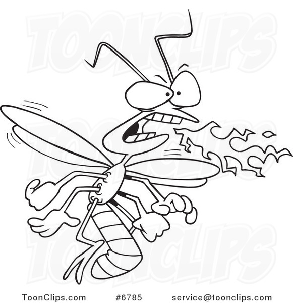 Cartoon Black and White Line Drawing of a Flaming Dragonfly #6785 by Ron  Leishman