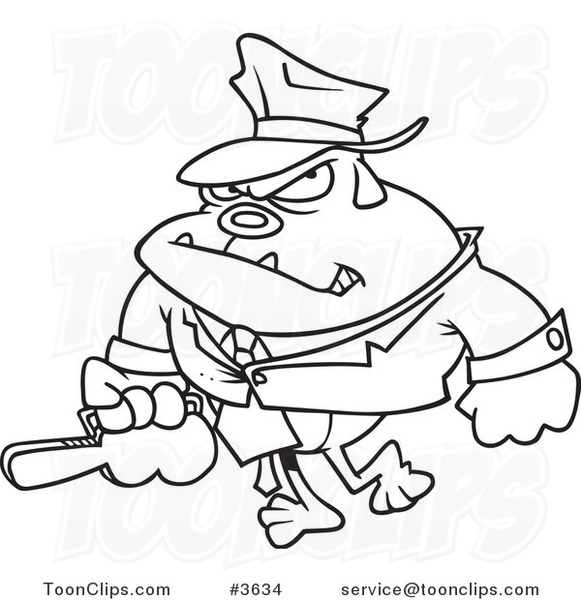 Cartoon Black and White Line Drawing of a Gangster Bulldog Carrying a Violin Case