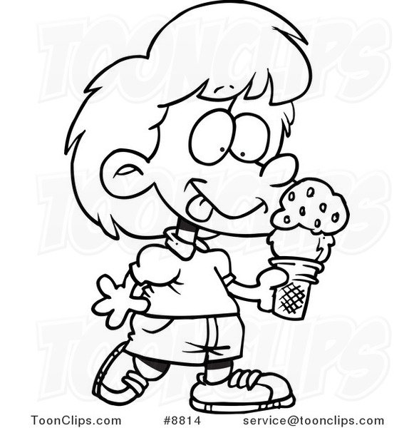 Cartoon Black And White Line Drawing Of A Girl With Ice Cream 14 By Ron Leishman