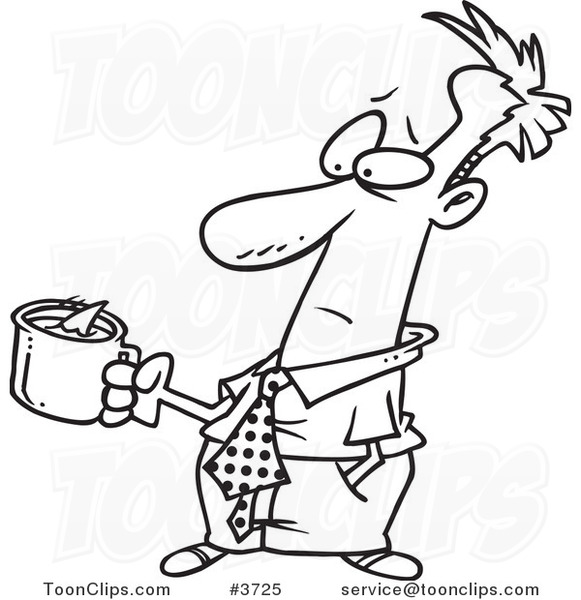 Cartoon Black and White Line Drawing of a Guy Holding a Bad Cup of ...