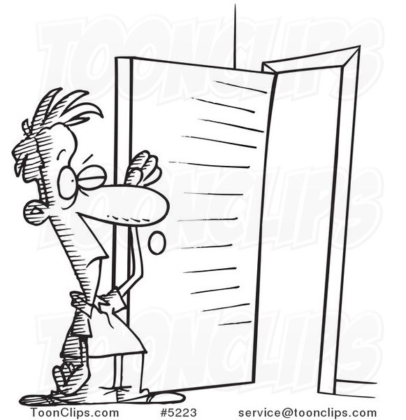 Cartoon Black And White Line Drawing Of A Guy Standing At An Open Door With Bright Light 5223 By Ron Leishman Click the draw menu > draw floor/wall objects > draw wall openings command or button to add an opening in a wall. bright light 5223 by ron leishman