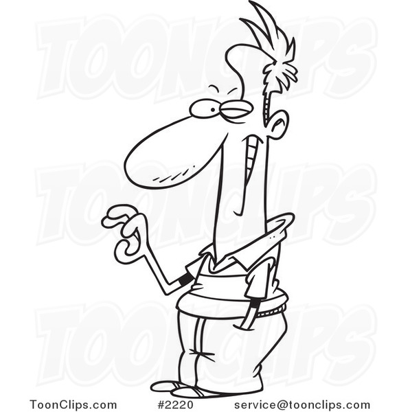 Cartoon Black and White Line Drawing of a Guy Winking and Gesturing OK ...